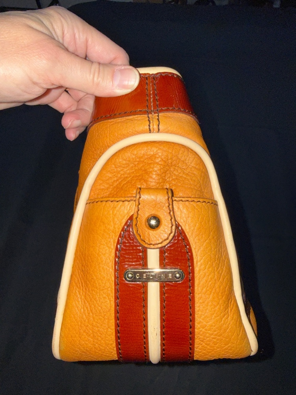 Celine Two-Tone Tan & Brown Leather Satchel - Picture 5 of 15